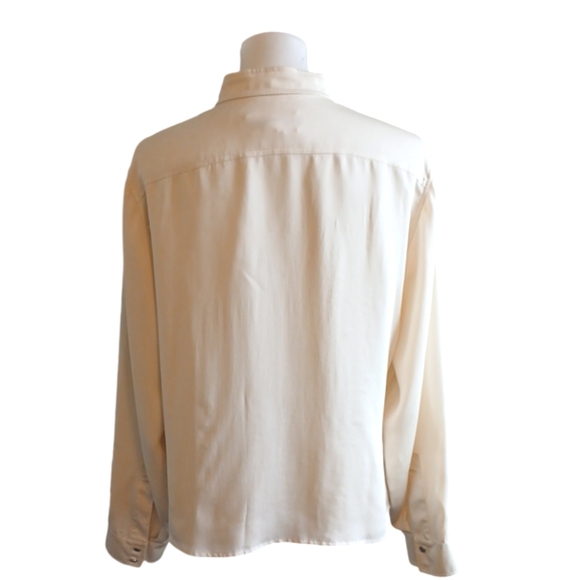 Calvin Klein Silk Ivory Button Down Long Sleeve Shirt with Band Collar Medium - Picture 5 of 10